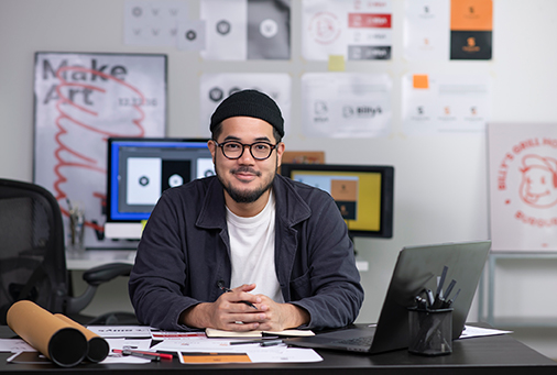 freelancer sitting at his office
