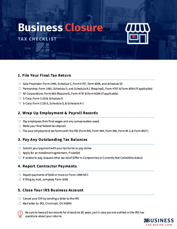 Business Closure Checklist pdf download