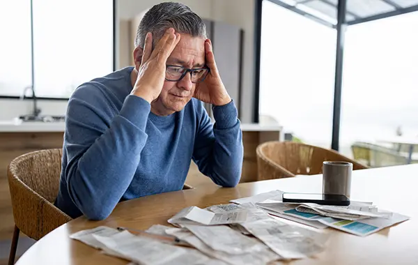 Senior man struggling with business taxes